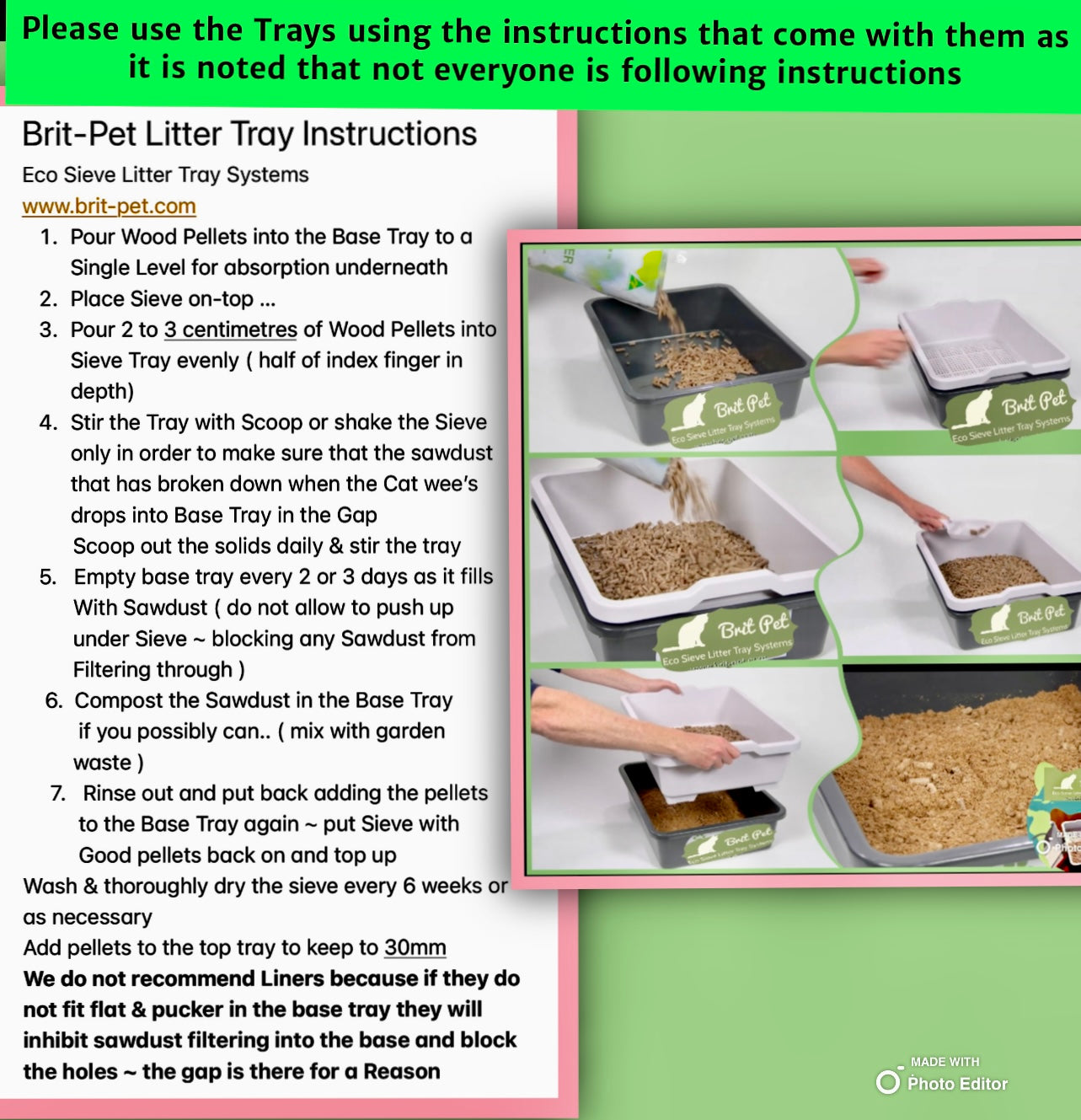 Litter Tray Instructions